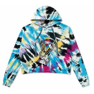 Ed Hardy Tie Dye Cropped Hoodie XL Skull Eagle Graphic EHW1400-6 Multi Color****